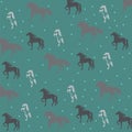 Green background with horses
