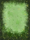 green background with leaves and stars.