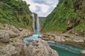 Green Background Scenic view of spectacular Tamul Waterfall, Tampaon River, Huasteca Potosina, Mexico Royalty Free Stock Photo