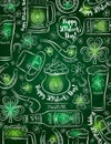 Green background for St. Patrick`s Day with beer bottle, mug