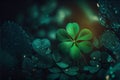 Green background with three-leaved shamrocks, Lucky Irish Four Leaf Clover in the Field for St. Patricks Day holiday symbol. with Royalty Free Stock Photo