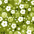 Green background with white flowers and bubbles, featuring cute cartoonish designs (tiled Royalty Free Stock Photo