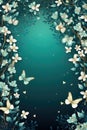 A Green Background With White Flowers And Butterflies Royalty Free Stock Photo