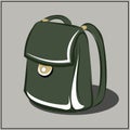 Green backpack, briefcase. Set of bags. Fashion. The basic wardrobe of a minimalist. Autumn clothes.