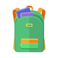 Green Backpack Schoolbag Icon with Notebooks