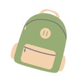 Green backpack in Simple Cartoon style Isolated on white background. School Satchel, Travel rucksack. Vector Flat Illustration of Royalty Free Stock Photo