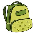 Green backpack with the stars. illustration. Back to school