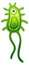 Green bacteria character. Cartoon microbe cell. Disease creature