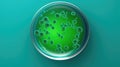 Green bacteria and virus cells in petri dish at scientific laboratory. Mold culture PDA agar. Generative AI. Royalty Free Stock Photo