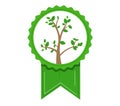 Green badge with tree vector illustration. Organic product label, nature emblem design