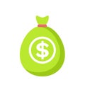 Green Bag with Dollar Sign Isolated. Vector Sack