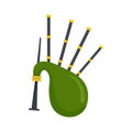 Green bagpipes icon, flat style