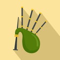 Green bagpipes icon, flat style