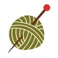 Green ball of wool yarn and knitting needle. Yarn vector icon, eps 10 Royalty Free Stock Photo