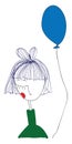 Green balloon girl background illustration holding abstract cartoon blue fly white hold balloons