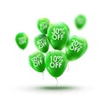 Green balloons market advertisment sale concept. Store or shop marketing banner design. Retail discount background