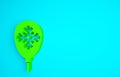 Green Balloons with snowflake icon isolated on blue background. Merry Christmas and Happy New Year. Minimalism concept Royalty Free Stock Photo