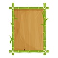 Green bamboo frame with leaves, empty wooden plank, signboard in cartoon style isolated on white background. Asian Royalty Free Stock Photo