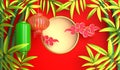 Green bamboo, traditional Chinese lanterns lampion, moon and paper cut cloud. Royalty Free Stock Photo