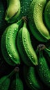 Green bananas with water drops, close-up shot on black background. AI Generated.