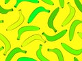 Green bananas on a yellow background seamless pattern. Exotic sweet bananas in green shades. Design for wallpaper, banner printing Royalty Free Stock Photo