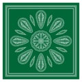 Green Bandana Shawl, Tablecloth Fabric Print, Silk Neck Scarf, Kerchief Design, Ornament Paisley, Square Pattern