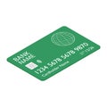 Green bank credit debit card isometric view on white backgound