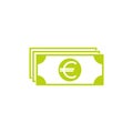 Green bank note with euro sign. Flat icon isolated on white. Money pictogram Royalty Free Stock Photo