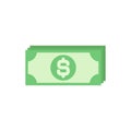 Green bank notes with dollar sign. Flat icon isolated on white. Money pictogram