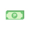 Green bank notes with peso sign. Flat icon isolated on white. Money pictogram