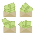 Green banknote in paper envelope, bribe wage or salary