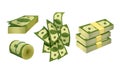 Green Banknotes or Pieces of Money Vector Set Royalty Free Stock Photo