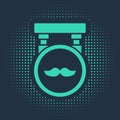 Green Barbershop icon isolated on blue background. Hairdresser logo or signboard. Abstract circle random dots. Vector