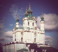 Green baroque St. Andrew`s Church or the Cathedral of St. Andrew located in city centre, main sightseeing Andriyivskyy Royalty Free Stock Photo