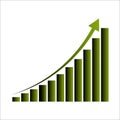 Green bars up arrow. Growth chart sign. Financial report. Green arrow up. Vector illustration. Stock image. Royalty Free Stock Photo