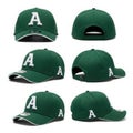 Green baseball cap with white \'a\' - isolated on white background Royalty Free Stock Photo
