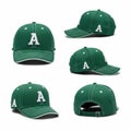 Green baseball cap with white a - isolated on white background Royalty Free Stock Photo
