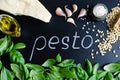 Green basil pesto ingredients Royalty Free Stock Photo