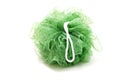 Green bath soft with rope isolated on white background Royalty Free Stock Photo