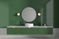 Green bathroom interior with sink and mirror Royalty Free Stock Photo