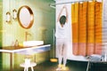 Green bathroom interior side view, woman Royalty Free Stock Photo