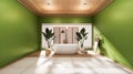 The green bathroom japanese style .3D rendering Royalty Free Stock Photo