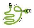Green Battery Charger Cable and USB Wire Vector Illustration Royalty Free Stock Photo