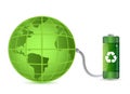 Green battery with earth globe isolated