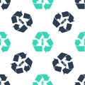 Green Battery with recycle symbol icon isolated seamless pattern on white background. Battery with recycling symbol - Royalty Free Stock Photo