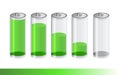 Five green transparent battery level