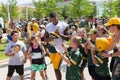 Green Bay Packer Player Signing Autograph for Young Fan Royalty Free Stock Photo