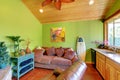 Green beach pool living room in the little house. Royalty Free Stock Photo