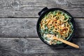 Green Bean Casserole in a black dish