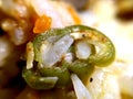 Green color bean piece, Asian foods, Asia spicy food, macro food photography, closeup image